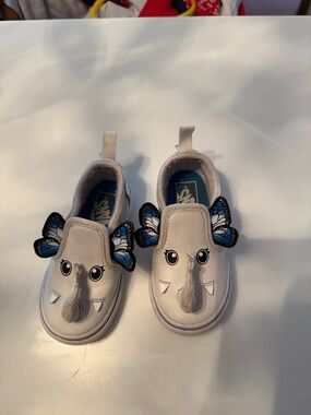 Vans Kids White Elephant Slip-On Sneakers with Blue Butterfly Ears